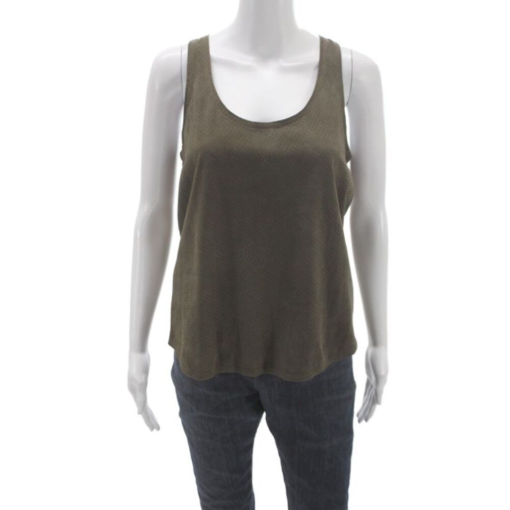 Theory Womens Brown Lamb Leather Polka Dot Scoop Neck Camisole Pearl Size S